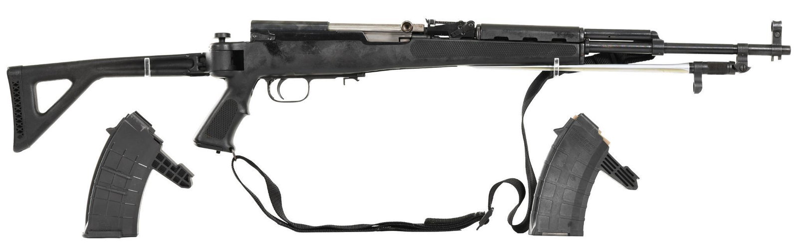 Chinese Norinco SKS 7.62x39 Caliber Semi-auto Rifle: Gun was built in 1978, comes in a synthetic folding stock with spike bayonet. Two 20-round magazines and no cleaning rod. Numbers are matching, but the original 10 round magazine is not present. Avera