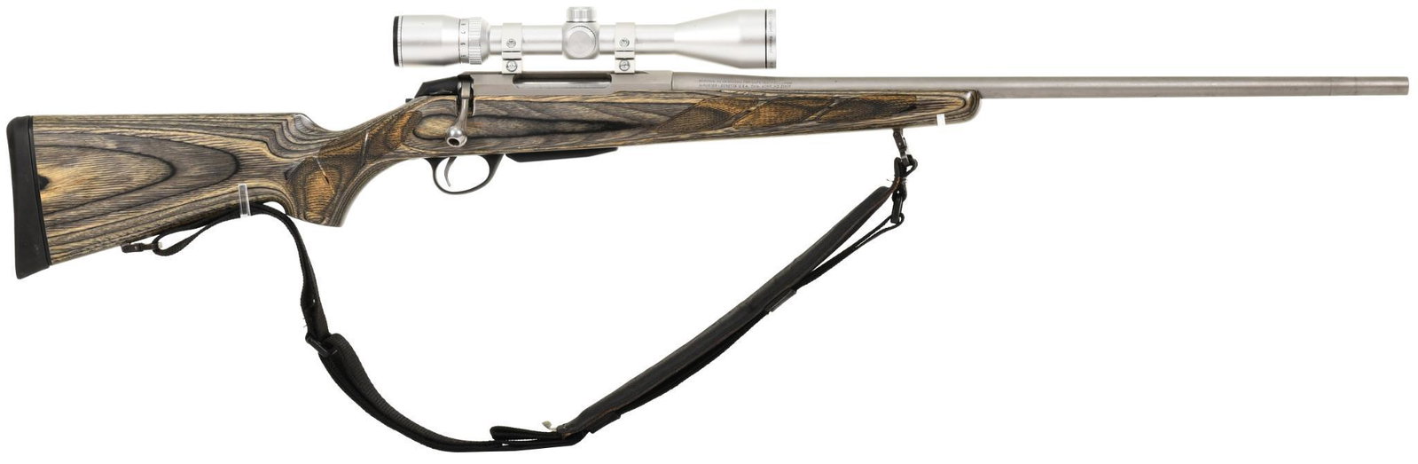 Tekka T3 .300 Win Mag Bolt Action Rifle: Stainless steel and a green laminate stock. 24.5" tapered barrel without sights from the factory. Comes with a Scheels 3.5-10X Scope. Nylon sling. Comes with one factory magazine. Minor handling marks