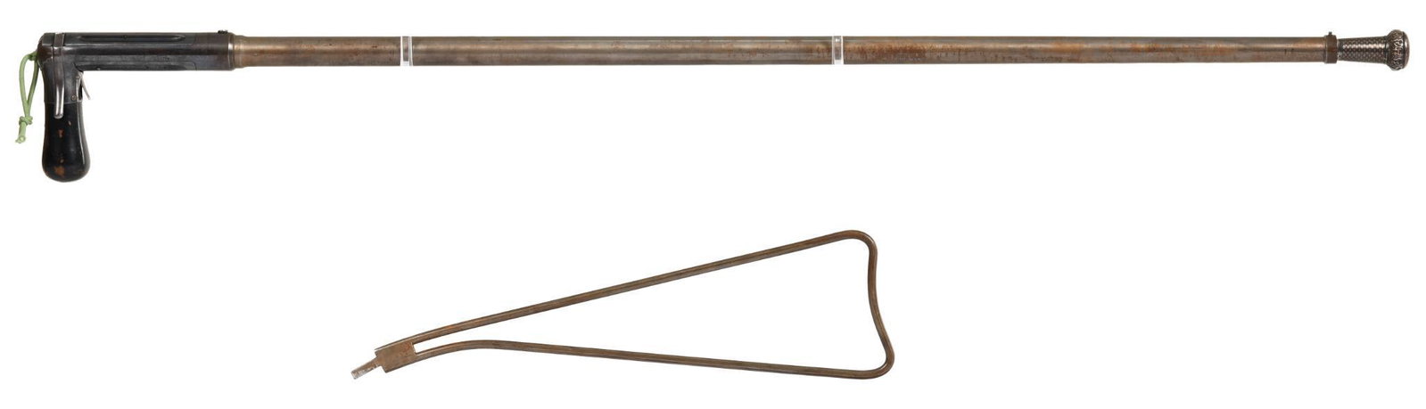 Hanson Pat. Cane Gun: Danish, also pat'd in U.S. (1895), 28 gauge, smoothbore, detach-able shoulder stock numbered to cane. This Hanson Patent cane gun is most likely the best and highest quality cane gun to have ever been