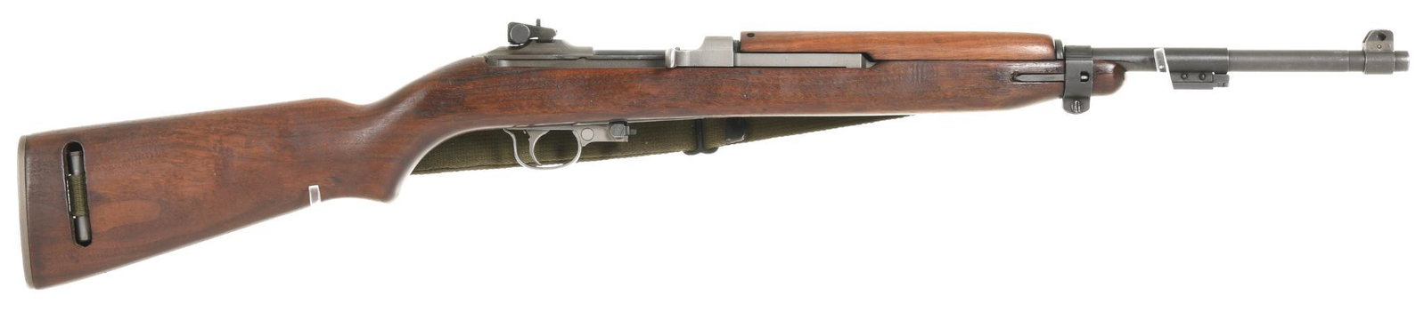 U.S. Postal Meter M1 Carbine In 30 Carbine Caliber: Has a 10-43 dated Underwood barrel with a very nice bright bore. Has a two pin handguard. The stock has a crisp RIA/EB cartouche. Comes with correct sling and oiler but no mag