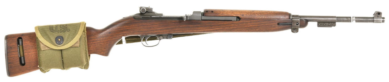 Saginaw Steering Gear M1 Carbine In 30 Carbine Caliber: Has an Underwood barrel dated 1/44. Flat bolt, 4 pin handguard. Inland stock is very nice with a rack number of 33 on the bottom of the pistol grip. Comes with a mag pouch and two mags and a correct s