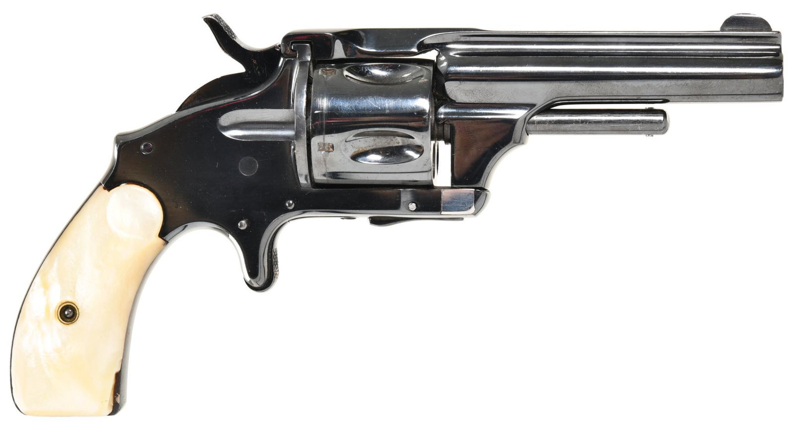 Antique Merwin & Hulbert .38 Smith & Wesson Caliber: 3 1/4" barrel 5-shot. Has been reblued. Has mother of pearl grips, that have a couple of small chips. Mechanically very good.