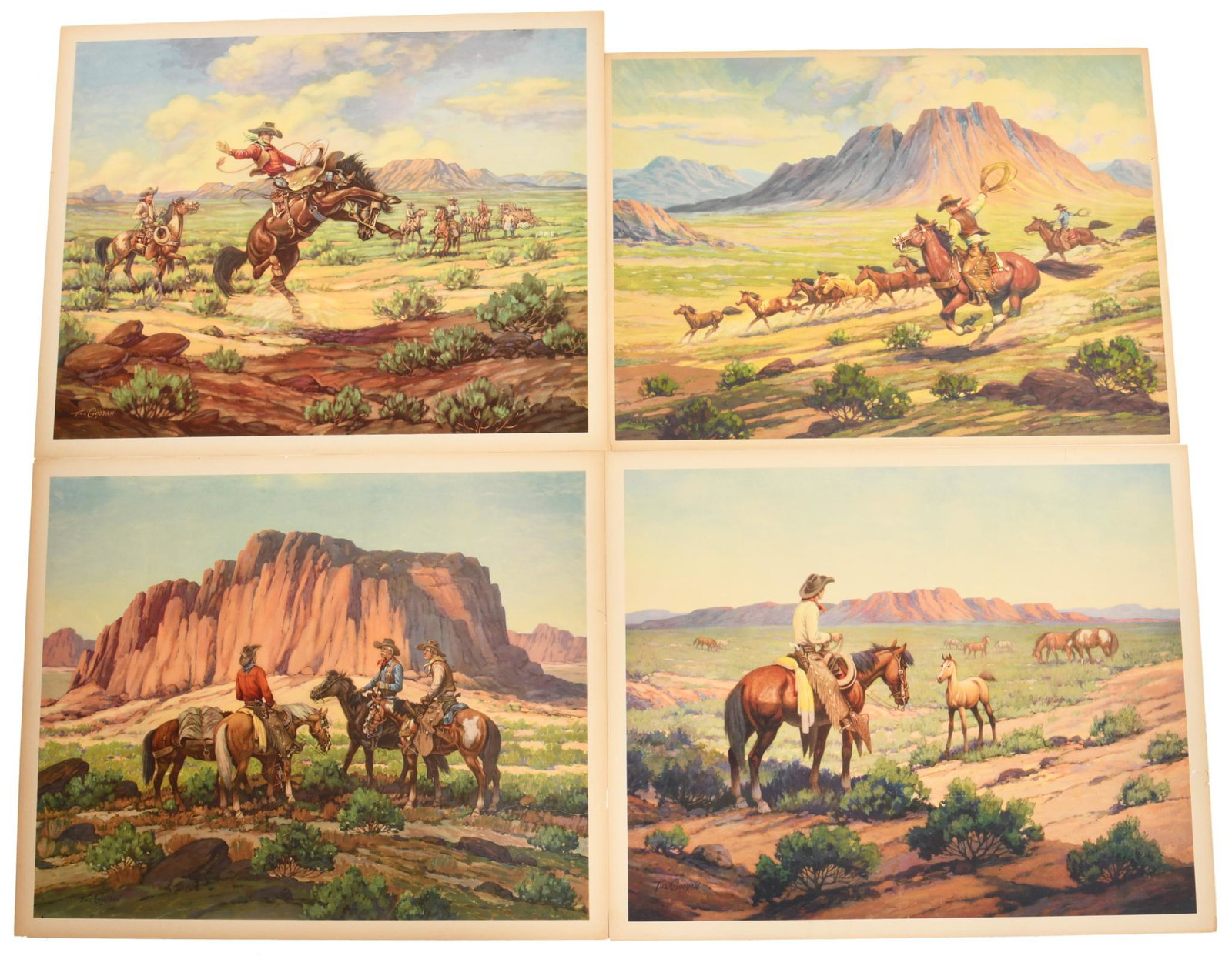 Lot Of 4 Till Goodan Lithographs: 32X26". 1 Lithograph in near-perfect condition. 1 Lithograph has small 1" Rip on right side. 2 Lithographs have large 18" Tears from right to left.