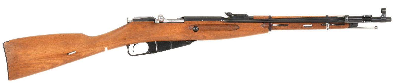 Polish Mosin Nagant Type 44 7.62x54 Bolt Action: All numbers match. Has the folding bayonet. Stock has a few handling marks. Bore is somewhat bright with some frostiness that might clean. Bluing is very good. Comes with correct sling. Dated 1945 thi