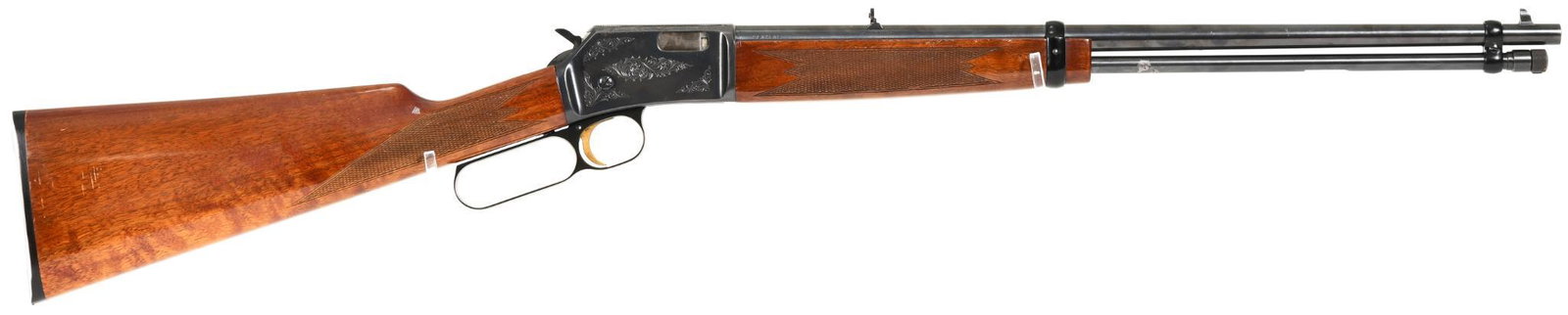Browning BLR .22 Caliber Lever-Action Rifle: Gun has pitting on receiver and barrel. The letters ECC Stamped on barrel. Numerous Handling Marks. Action often struggles to function correctly. Made in Belgium