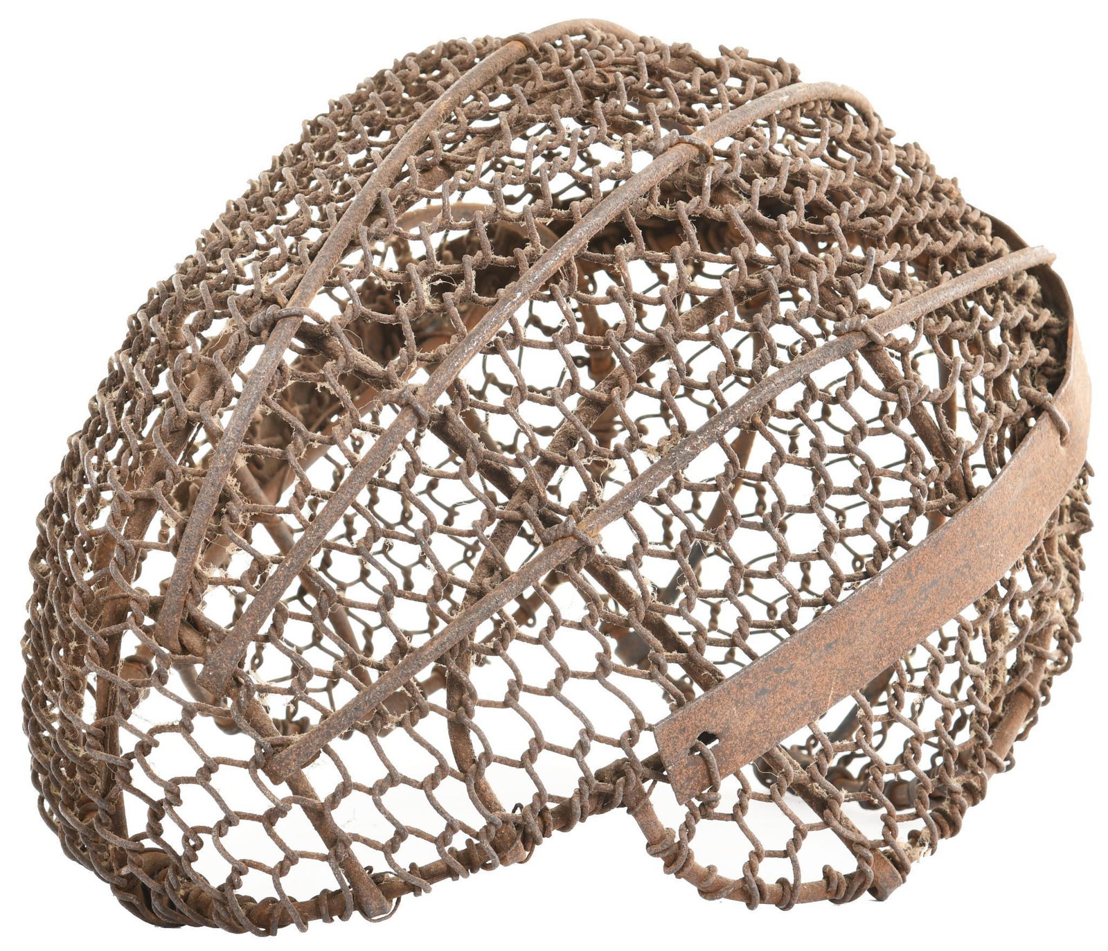 Very Early Mesh Wire Fencing Helmet: This is a very early piece with heavy wiring throughout.