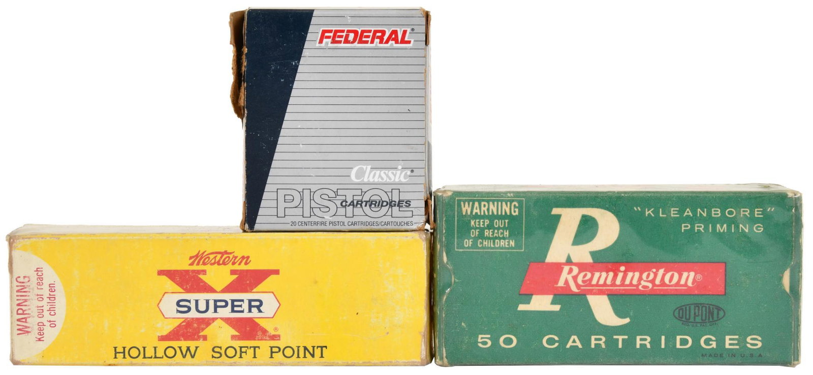 Lot Of 3 Types Of Ammo: Western Super-X- 20 .44 mag hollow soft point rounds Remington Kleanbore- 50 .45 auto rounds Federal- 20 .357 sig FMJ rounds
