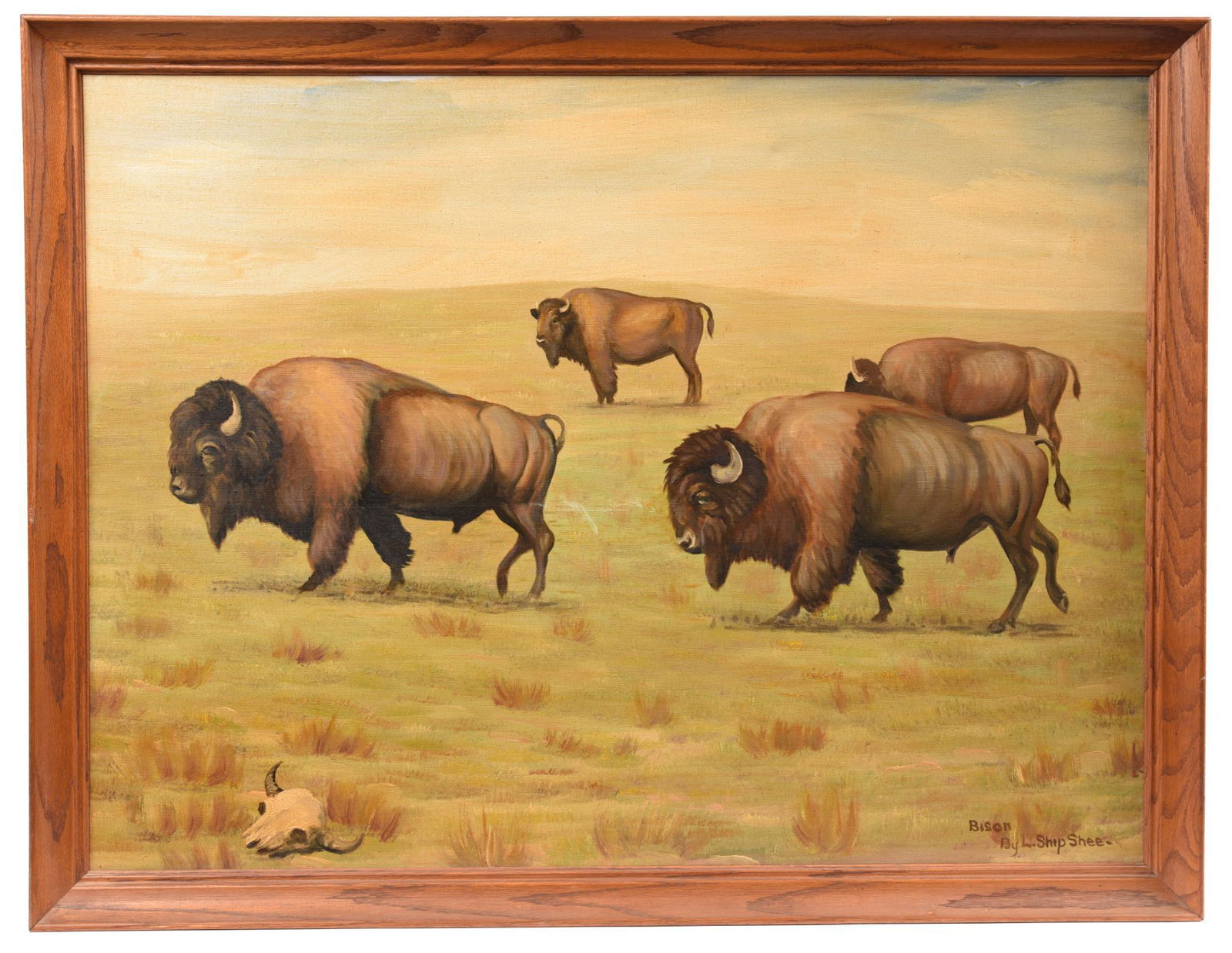 "Bison" By L. Shipshee Oil On Canvas Painting (1 of 2)