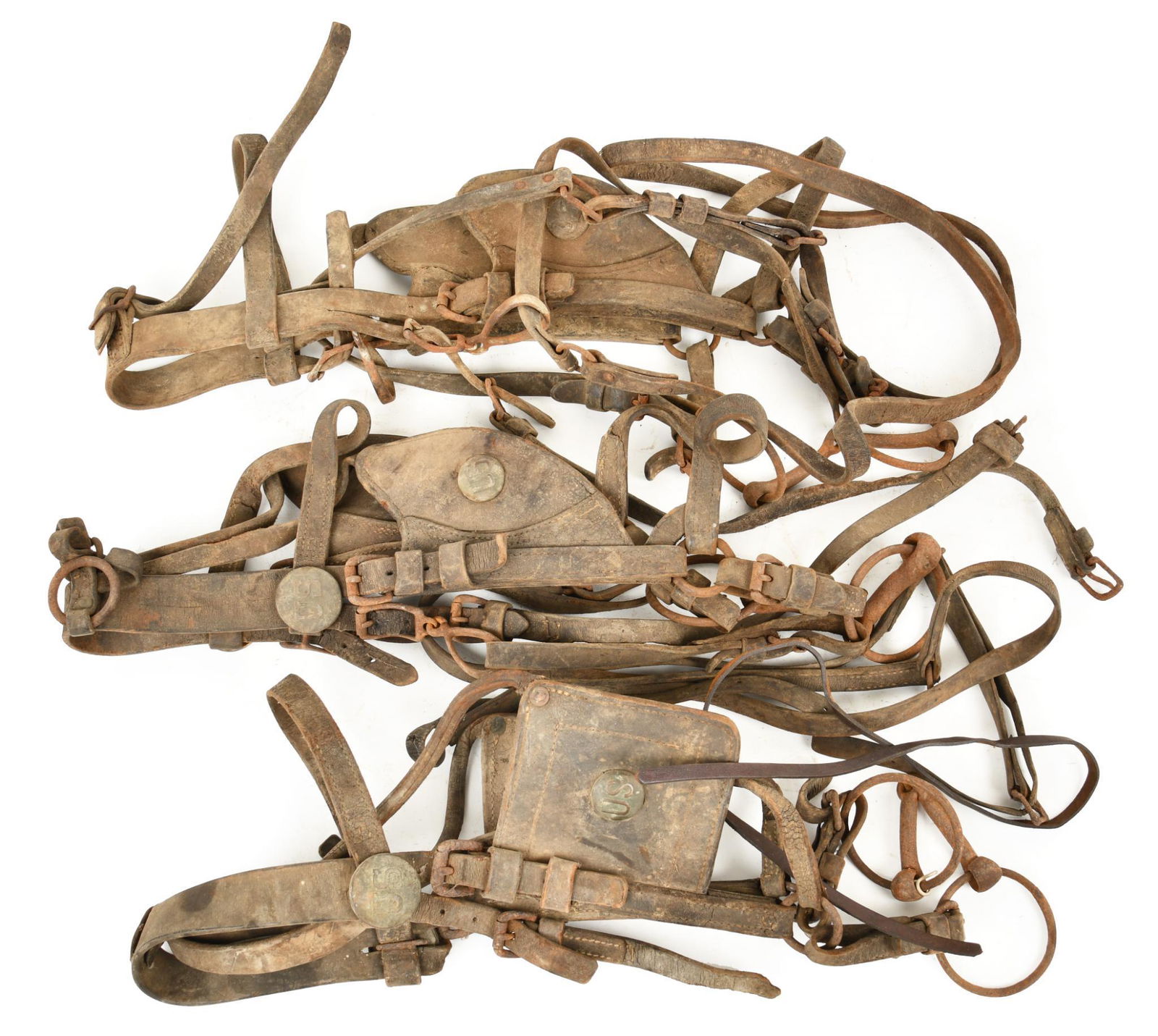 Lot Of 3 U.S. Army Horse Blinders Bridle and Headstall (1 of 1)