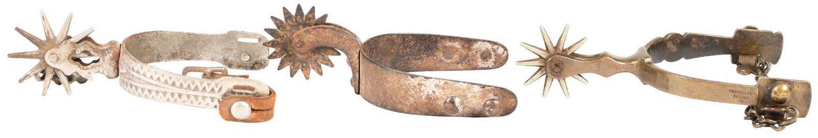 Lot Of 3 Non-Matching Spurs: Lot of 3 non-matching spurs, all in average condition.