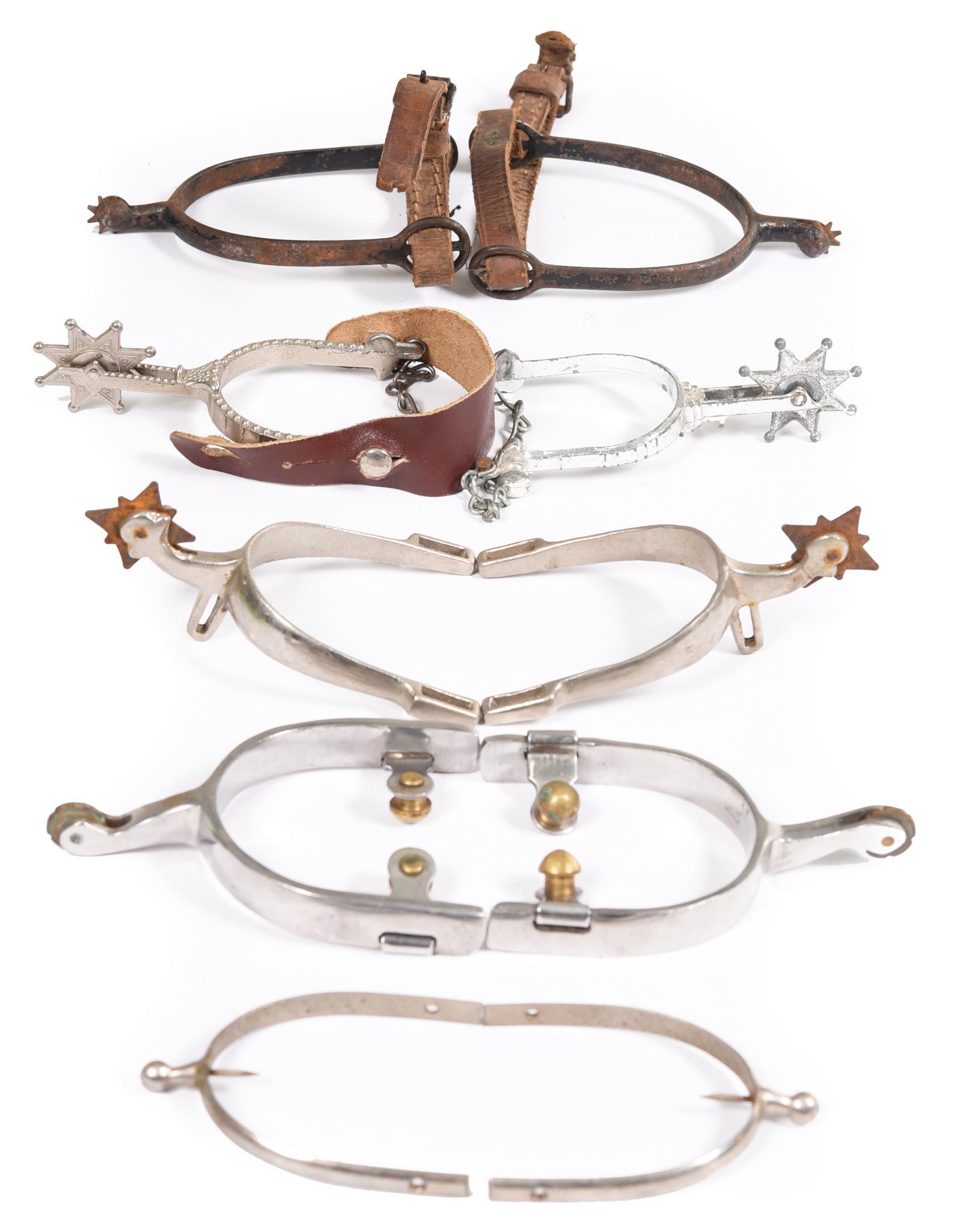 Lot Of 5 pairs Of Miscellaneous Spurs: Good condition.