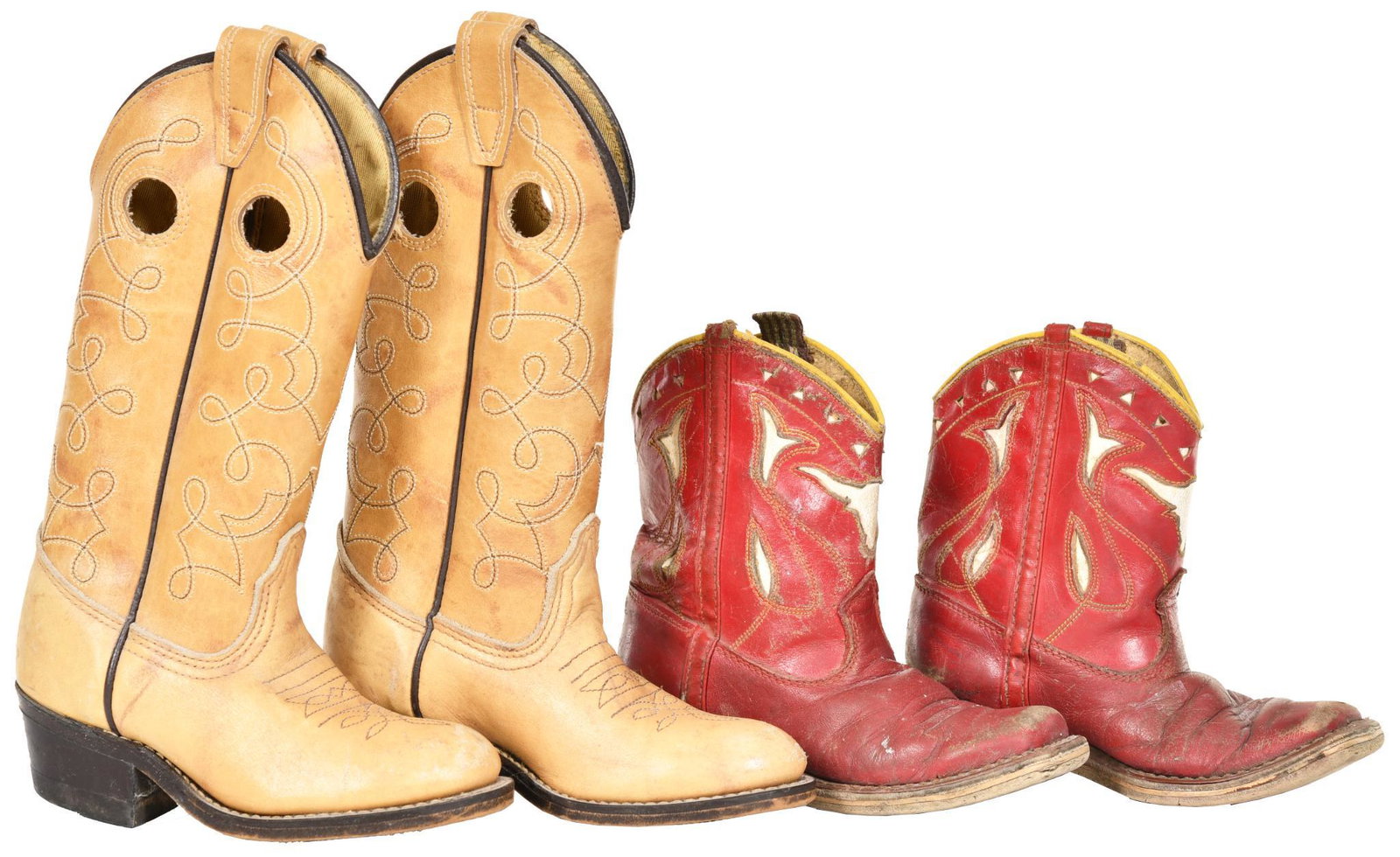 Lot Of 2 Pairs Of Child Boots: 1 Inlayed Steer Head, both in good condition