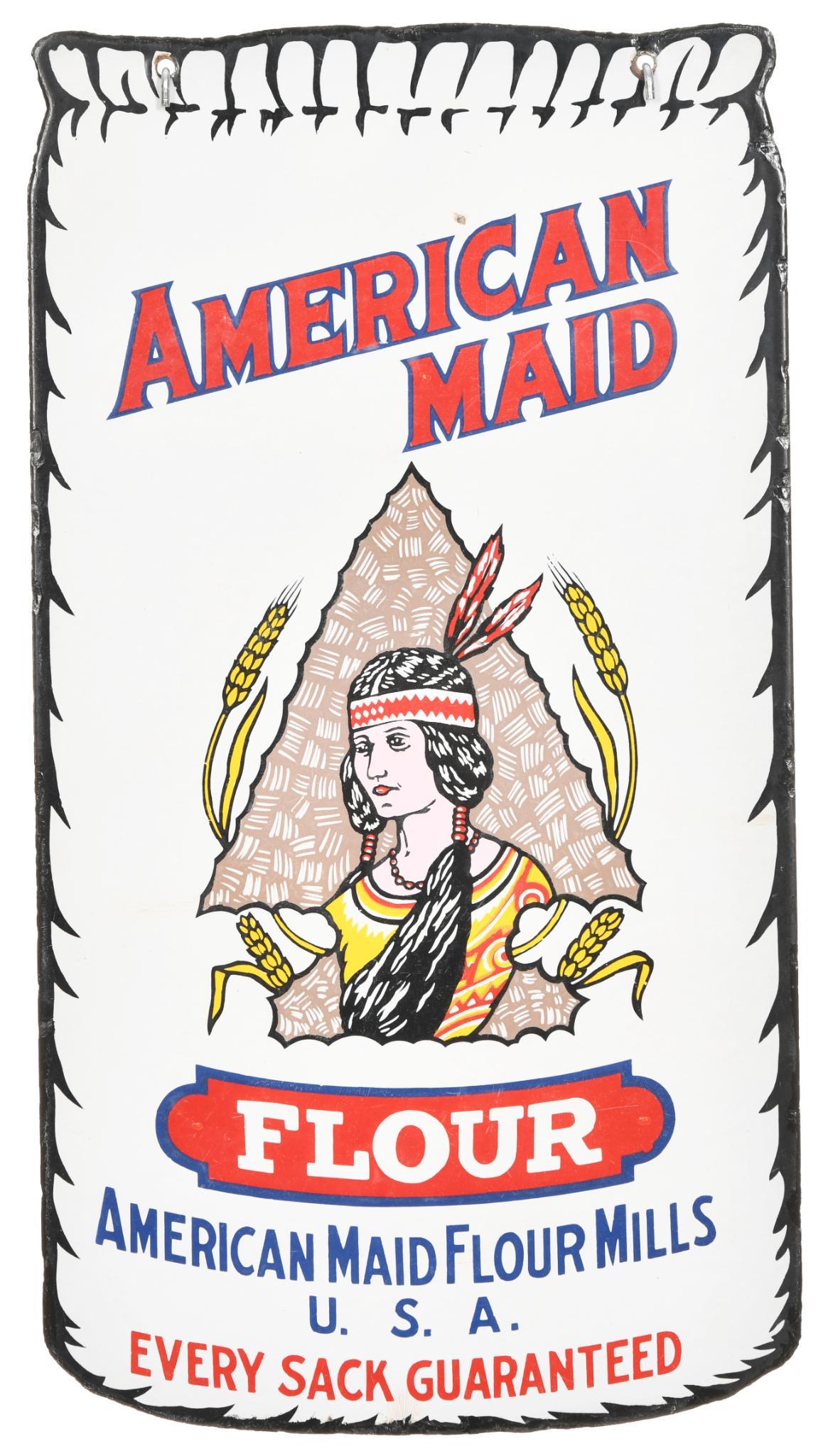 Rare American Maid Chief Flour Porcelain Sign (1 of 2)