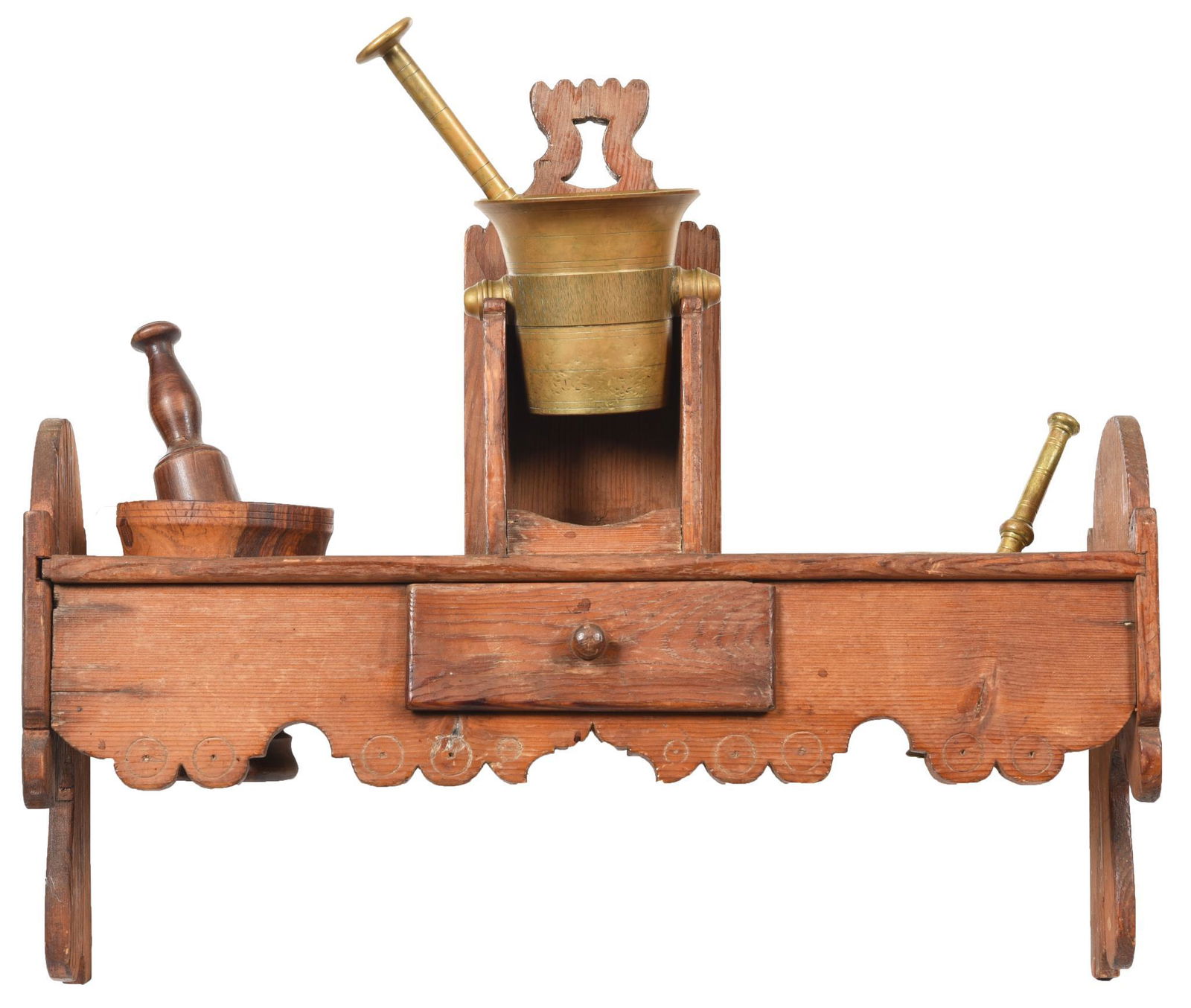 Nice Pine Wall Shelf w/3 Mortar & Pedestal (1 of 2)