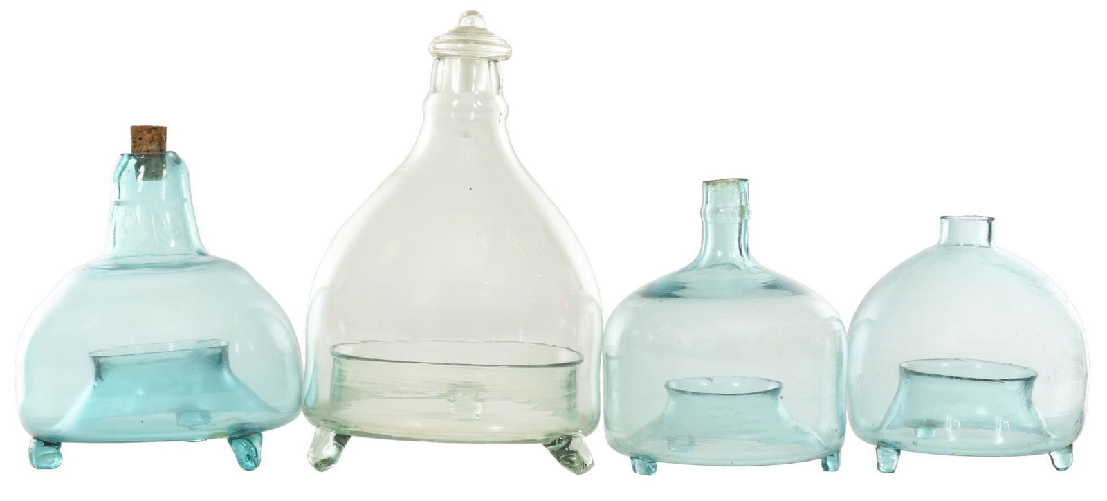 4-Aqua Blue Handblown Glass Fly Traps (1 of 1)