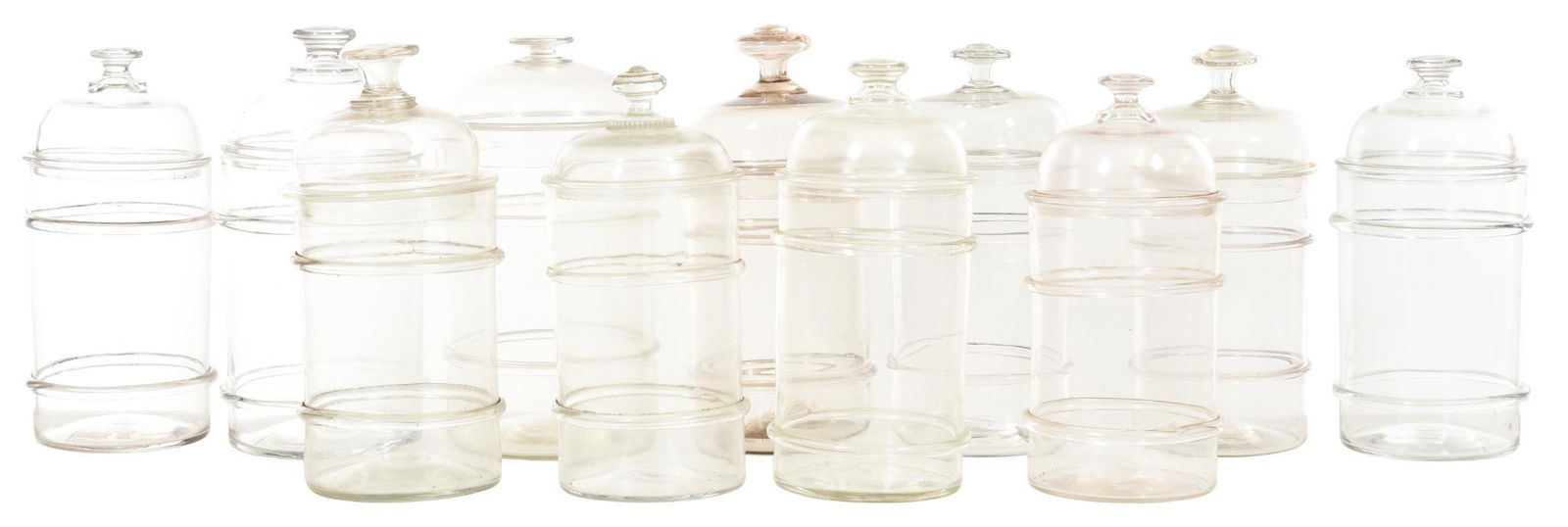 11-Handblown Ribbed Apothecary Jars w/Glass Lids (1 of 1)