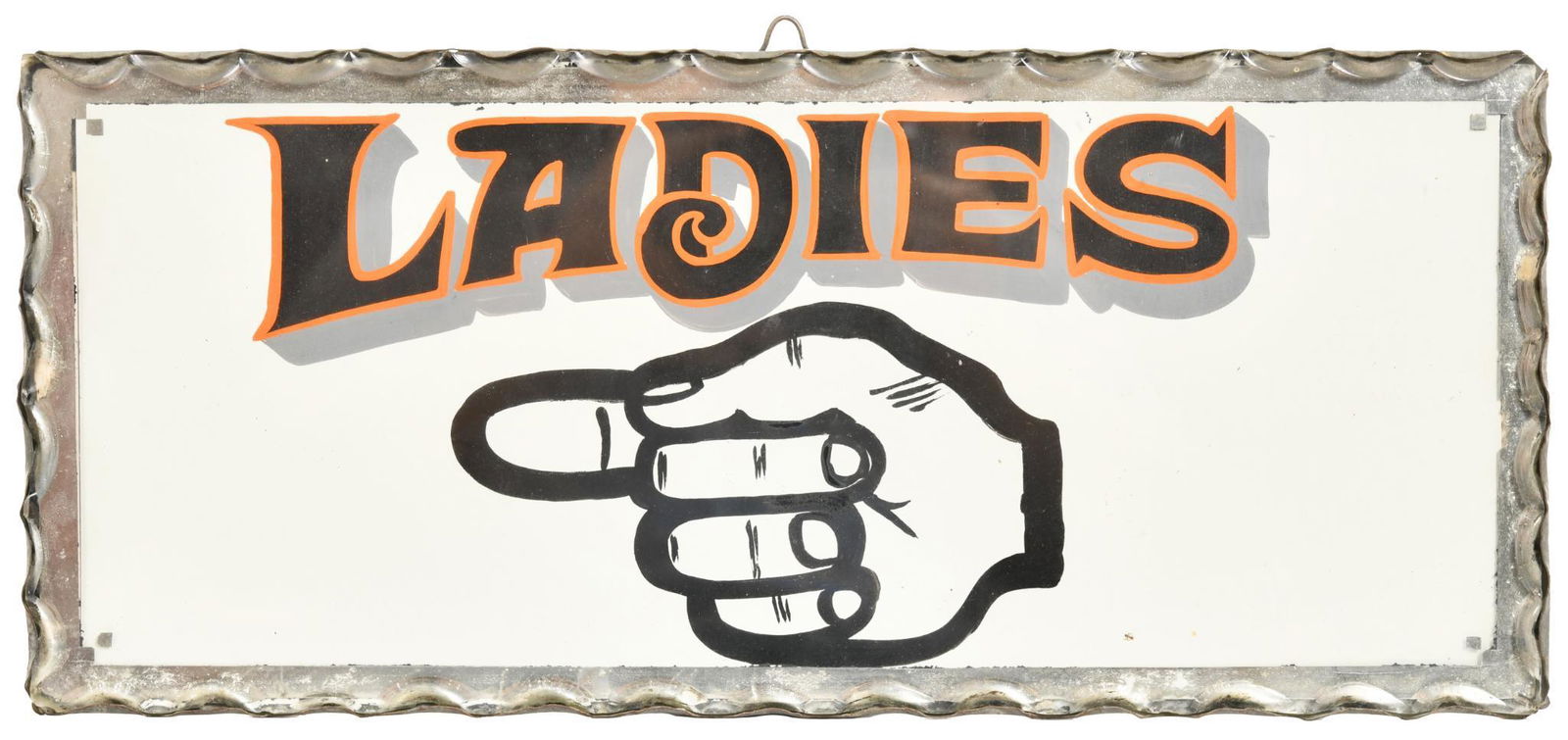 Ladies w/Pointing Hand Reverse Painted Glass Sign (1 of 2)