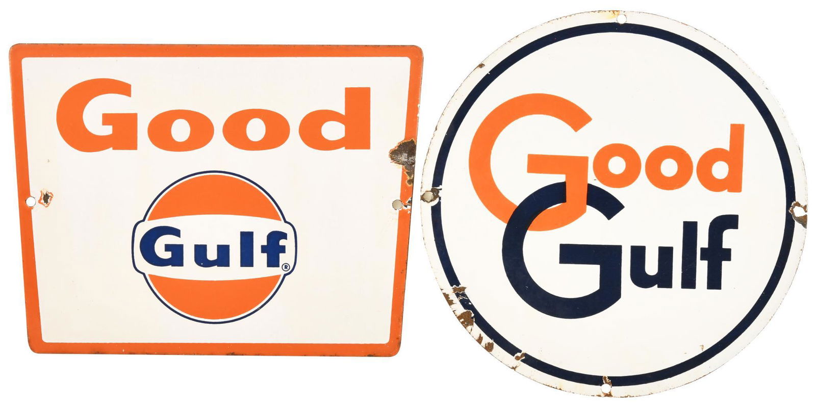 2-Different Good Gulf Porcelain Pump Signs (1 of 2)