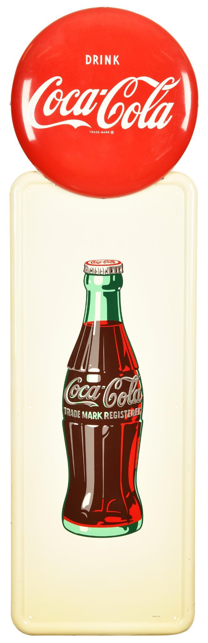 Drink Coca-Cola w/Bottle Metal Pilaster Sign (1 of 2)