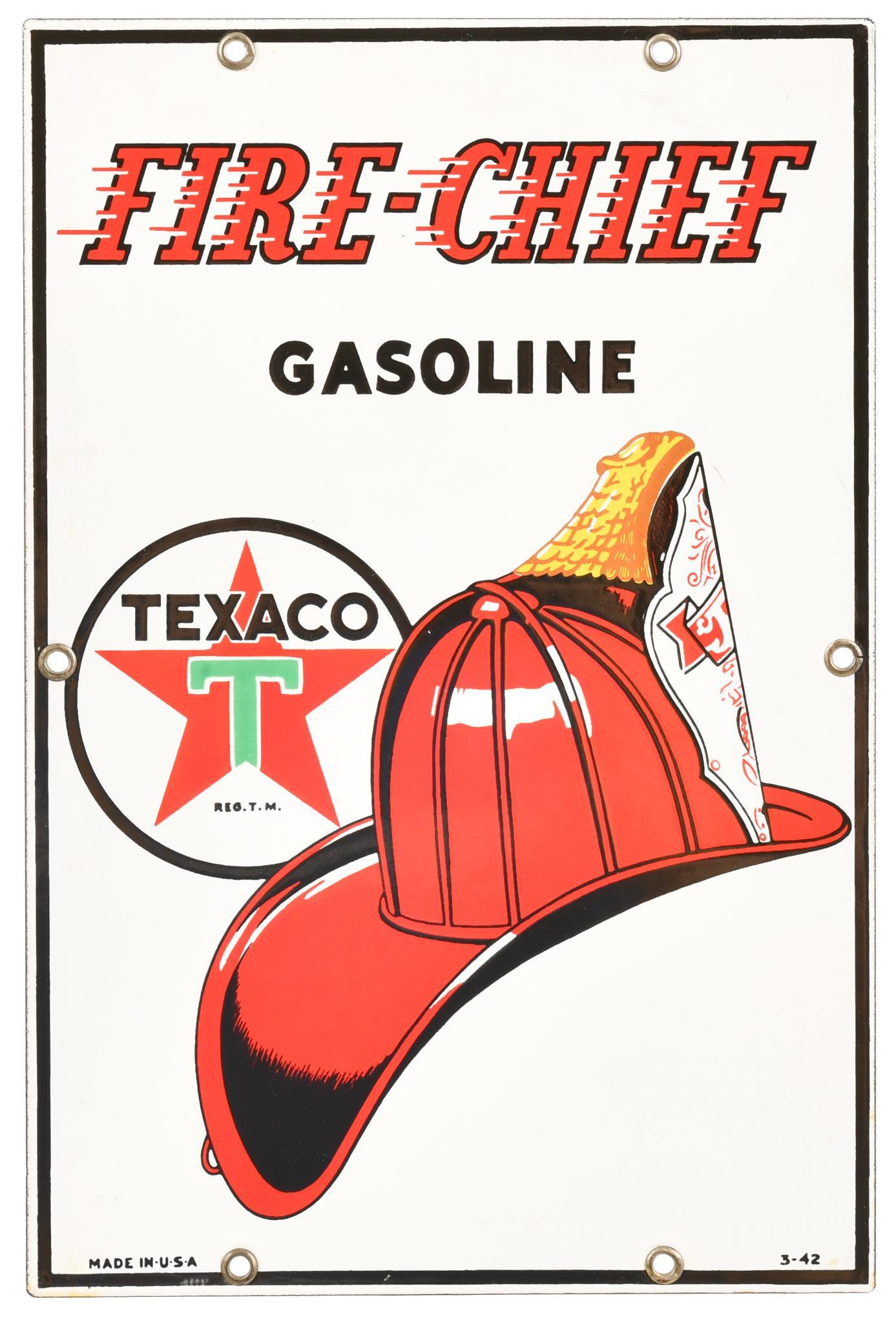 Texaco (White-T) Fire Chief Gasoline (Small) Porcelain (1 of 2)