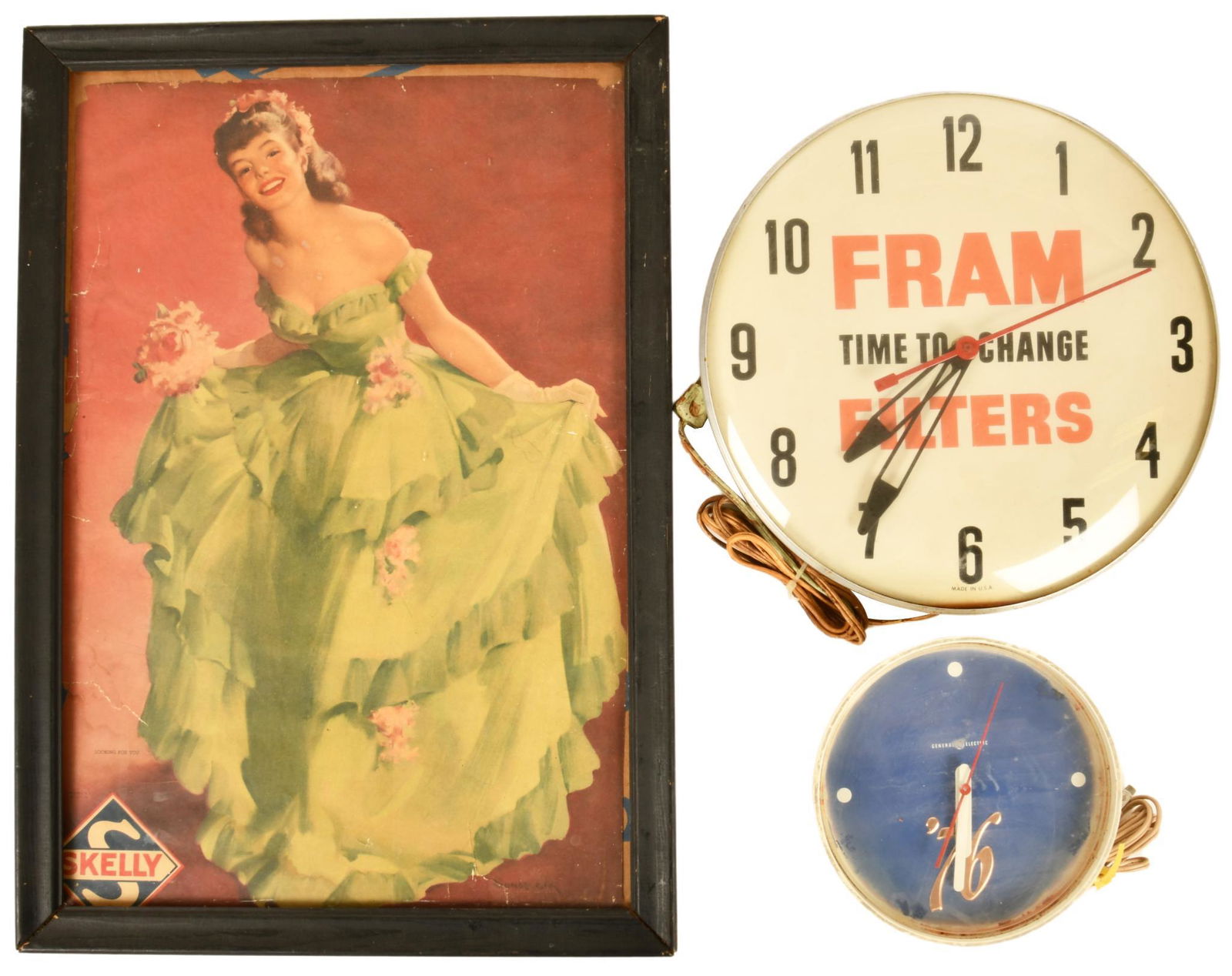 Group Of Fram Thermometer, Skelly Poster & 76 Clock (1 of 2)