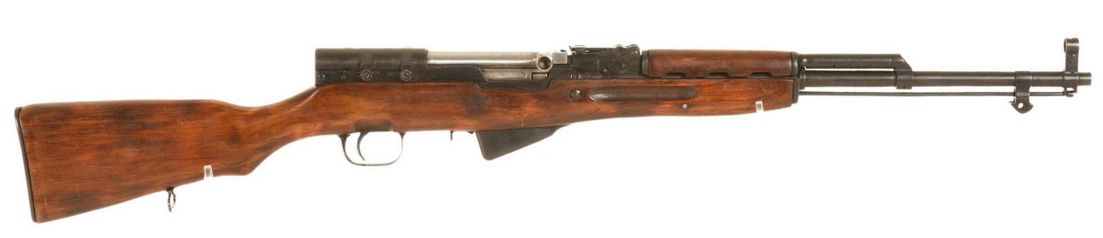 RUSSIAN SKS 7.62X39 CALIBER SEMI AUTO RIFLE: The Action Cover Is A Replacement For A Scope To Be Mounted So No Date Is Showing. It Is Not Matching. There Is No Bayonet But The Lug Is Intact. Comes With A Cleaning Rod. Average Used Condition. C&R