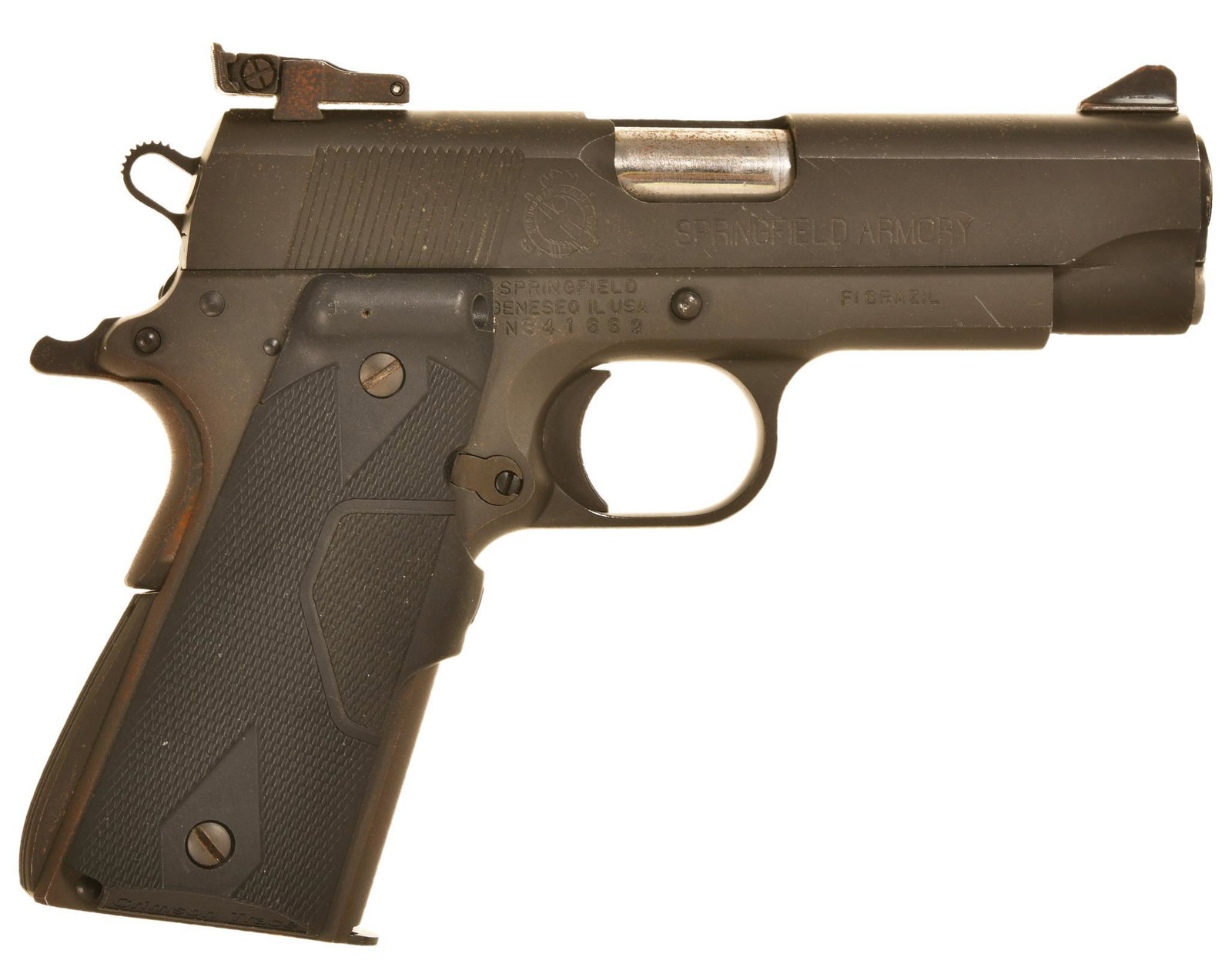 SPRINGFIELD ARMORY MODEL CHAMPION 45 ACP SEMI AUTO: 7 Shot 4" Barrel. Has Millett Sights And Lasergrips. Very Nice Used Condition. B1-L518