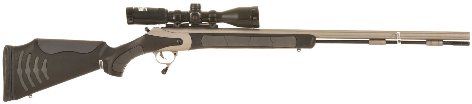 THOMPSON CENTER OMEGA BONE COLLECTOR RIFLE 50 CALIBER: .50 Caliber Inline Percussion Muzzle Loading Rifle. Outstanding Condition With A Nikon Scope Made Specifically For This Gun With The Bdc Reticle. Comes With Manual For Both Gun And Scope B2-L310