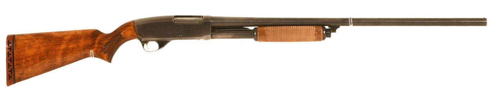 SPRINGFIELD MODEL 67H 12 GAUGE PUMP ACTION SHOTGUN: Very Poor Cosmetically But Sound Functionally Repair To The Buttstock Wear It Meets The Receiver. Has A 28" Modified Choke Barrel Which Is Quite Bright B2-L279