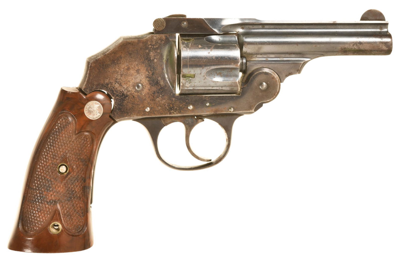 IVER JOHNSON DA 38 TOP BREAK DOUBLE ACTION SAFETY: Grips Are Non Factory Replacements. 3.25" Barrel 5 Shot. 40% Thinning Blue. C&R Eligible. B2-L213