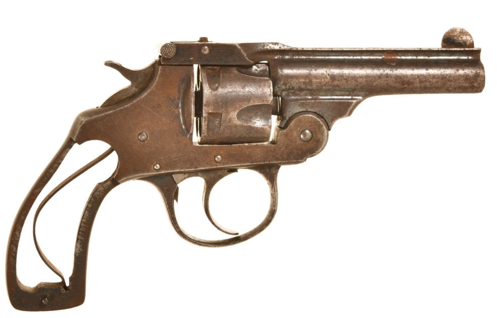 IVER JOHNSON DA 32 TOP BREAK DOUBLE ACTION REVOLVER: Poor Cosmetically With No Grips. 3.25" Barrel 5 Shot. Functions Ok. C&R Eligible. B2-L191