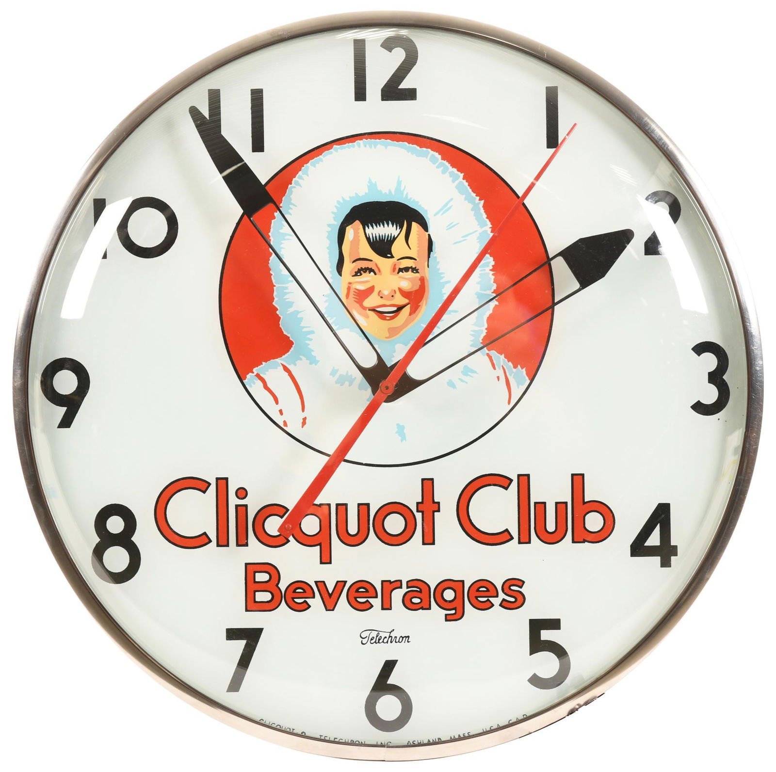 Clicquot Club Beverages w/Eskimo Logo Telechron Clock (1 of 3)