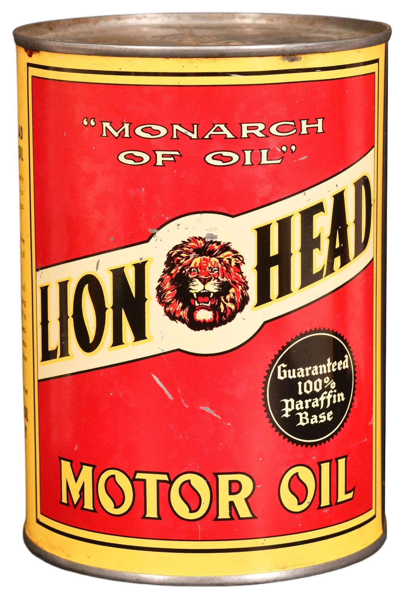 Gilmore Lion Head Motor Oil One Quart Round Metal Can (1 of 2)