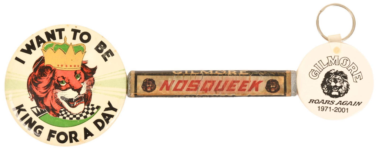 Gilmore Celluloid Pin Back Button & Nosqueek Stick (1 of 1)