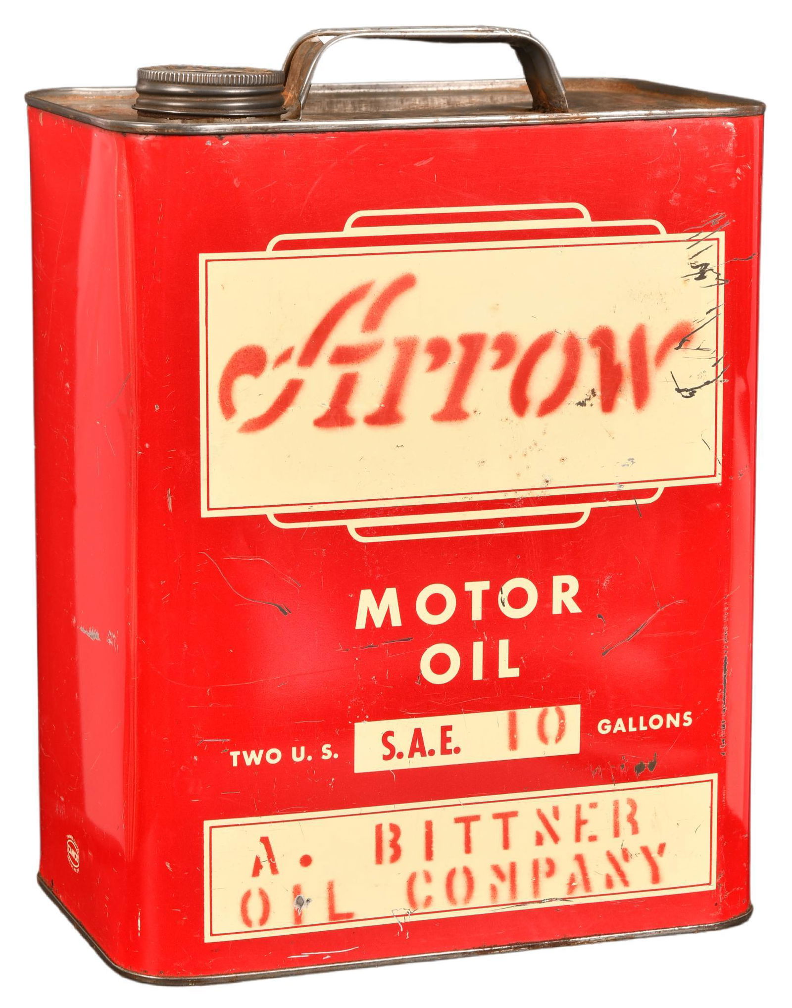 Arrow Motor Oil Bittner Oil Co. TwoGallon Metal Can (0306) on Feb 05, 2022 Route 32 Auctions