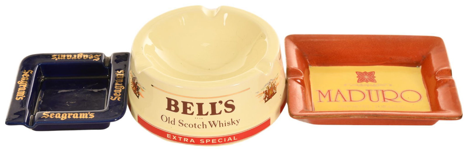3-Advertising Ash Trays: All in good condition, 7"x6" or less in size, rated 8.5