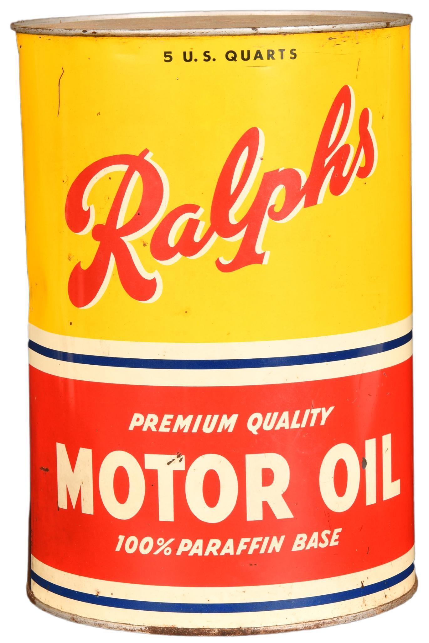 Ralphs Motor Oil Five Quart Round Metal Can (1 of 2)