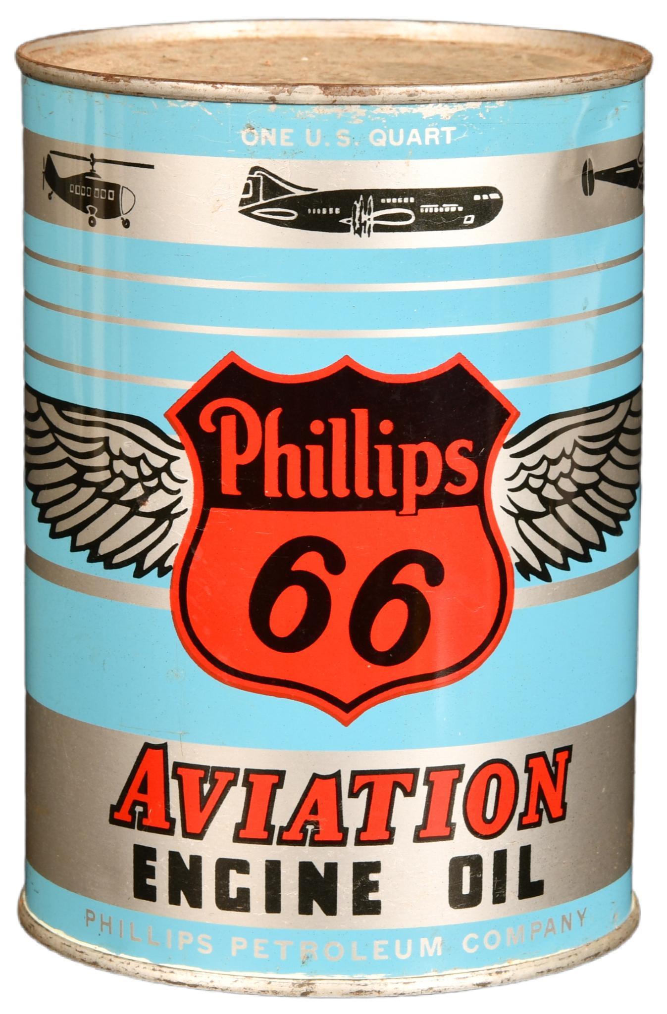 Phillips 66 Aviation Engine Oil One Quart Round Metal (1 of 2)