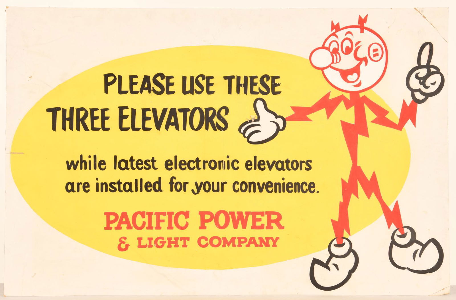 Pacific Power & Light Company w/Ready-Kilo-Wat Sign: Cardboard sign has good color, has light wear and soiling, 26"x40" rated 7.5