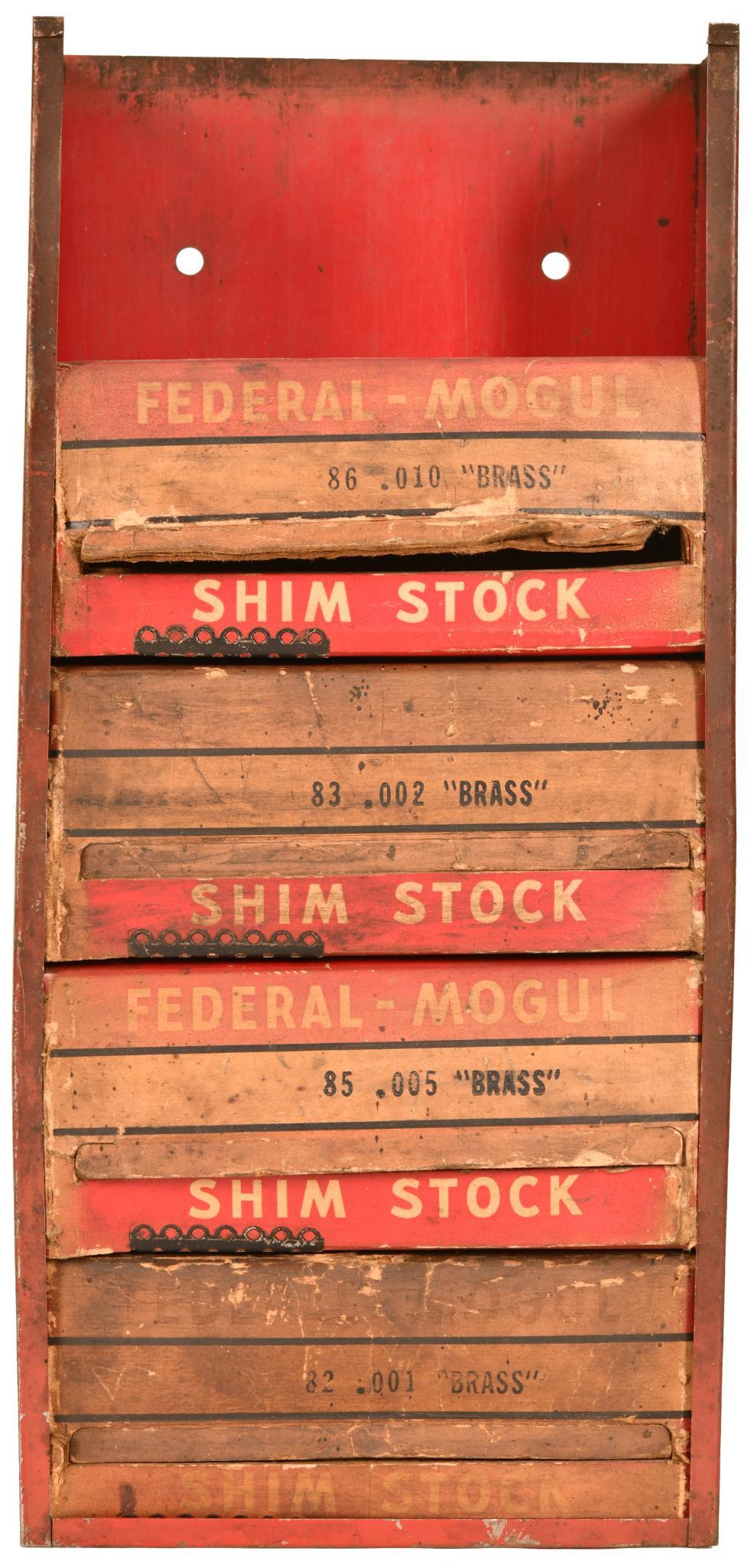 Federal Mogul Shim Stock Metal Wall Display: Metal display has wear and rust, 16"x7"x13.5", rated 5.5