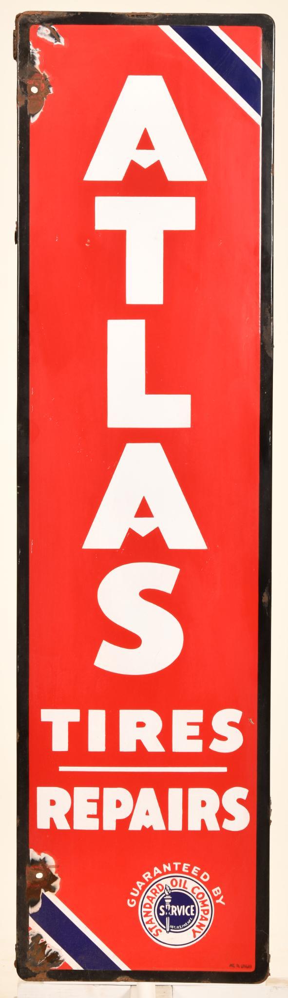 Atlas Tires Repairs w/Logo Porcelain Sign (1 of 2)