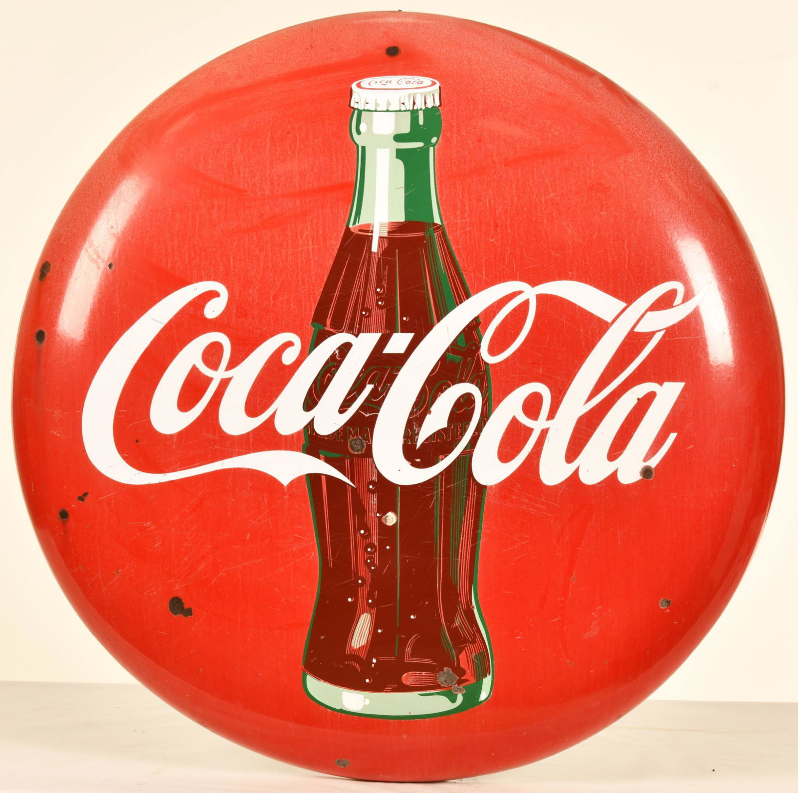 Coca-Cola w/Bottle Porcelain Button Sign (1 of 2)