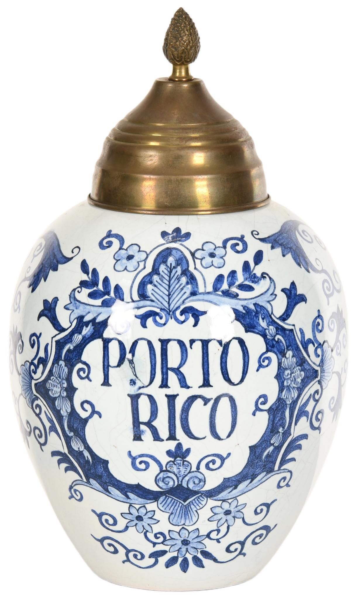 Delft Blue & White Tobacco Jar "Porto Rico" w/Flora (1 of 1)