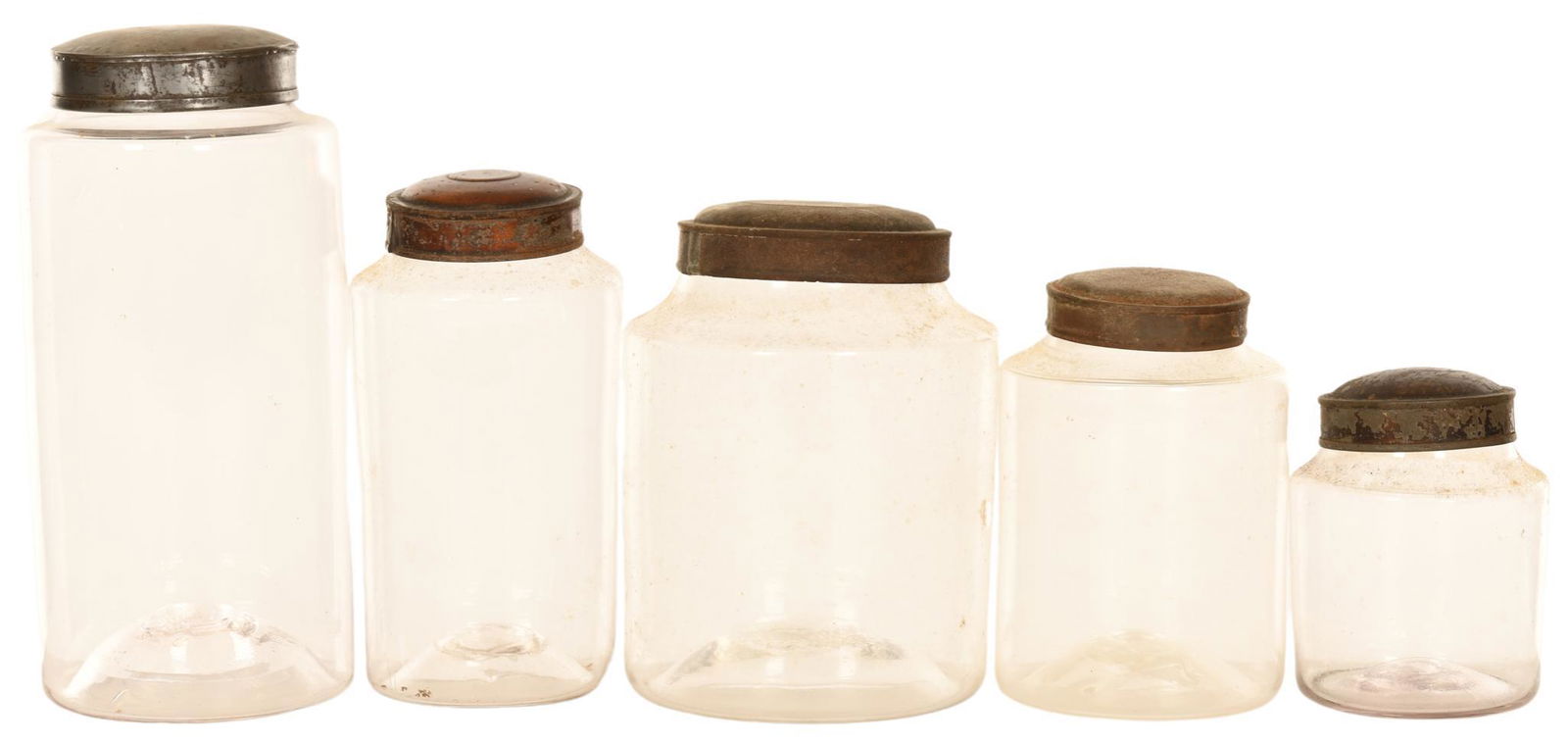 Lot Of 5 Early Apothacary Glass Jars With Lids (1 of 1)