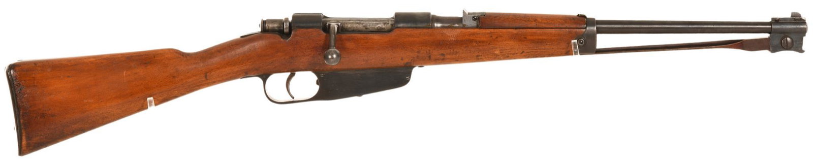 Gardone Carcano M91 6.5x52mm Caliber Bolt Action Rifle: M91 Carcano cavalry carbine with fold down bayonet, rifling is in good condition, bore shows signs of wear from shooting and is in fair condition, bolt cycles smoothly but shows wear from use, stock h