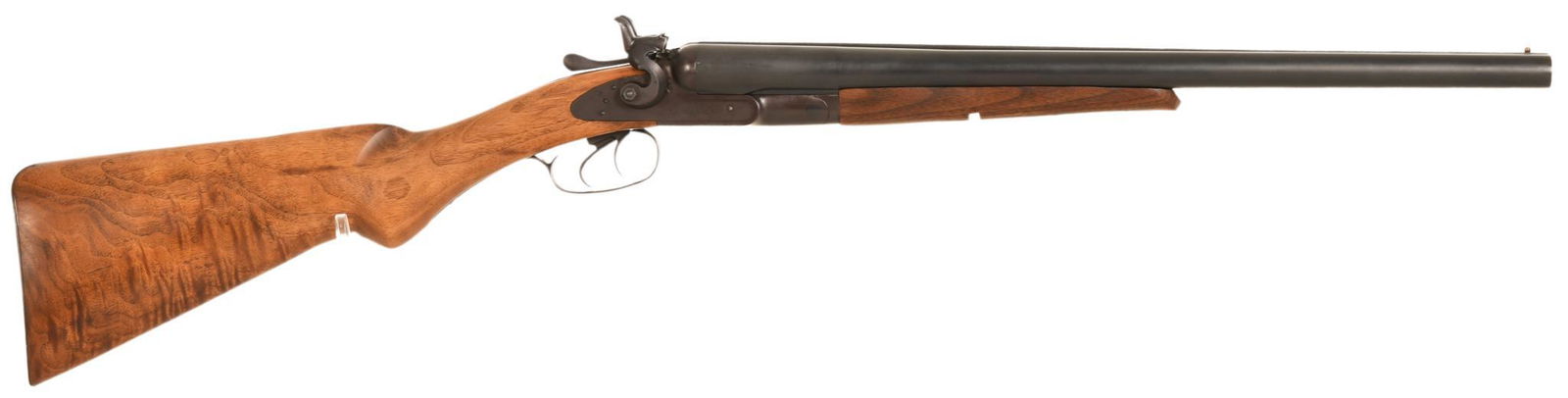 TTN Int. Model 1878 12 Gauge Side by Side Shotgun: Stagecoach shotgun replica of the classic Colt "street howitzer" of Wild West fame, exposed hammers, dual triggers, walnut stock is in excellent condition, bores and barrels are in excellent condition