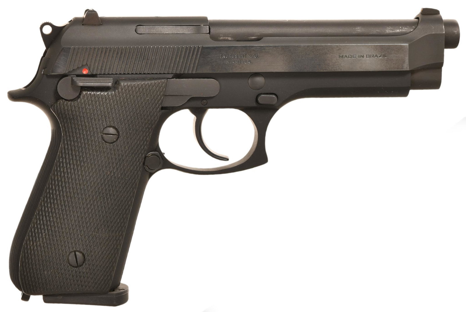 Taurus PT 92 AF 9mm Caliber Semi Auto Pistol: Double action Beretta 92 clone, comes with 3 magazines and hard shell case, action is smooth and strong, bore is bright and rifling is sharp, shows slight wear on slide and barrel, overall pistol is i
