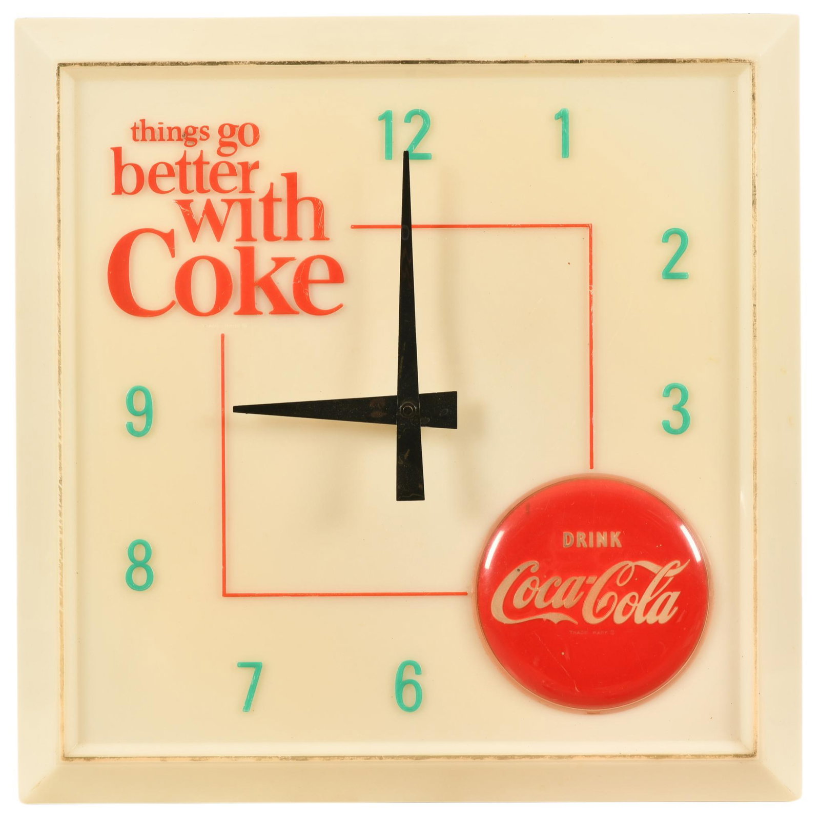 Hanover Lighted Coca Cola Clock: Plastic, lights up but does not keep time, 16"x16", rated 8 collectively