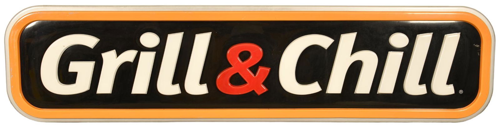 Dairy Queen Grill and Chill Sign Insert: Embossed plastic, has average color, shows light wear throughout, 32"x132.25", rated 8.5