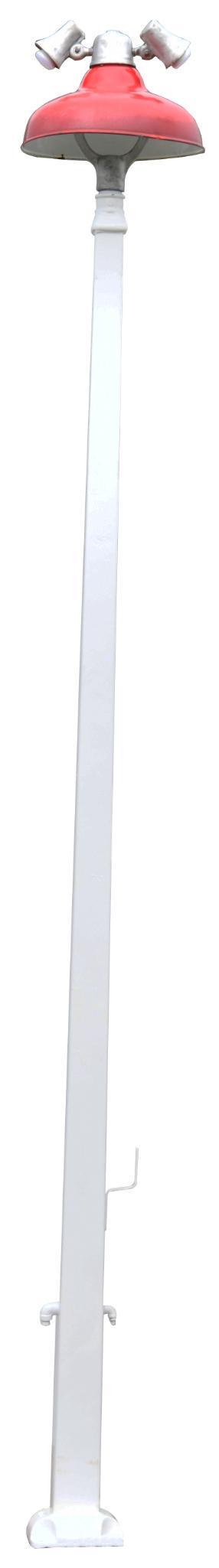 Gas Station Island Light: Red porcelain shade with harp, marked Revere, pole has been repainted and has options for air and water, 162"x21.25", rated 7.75